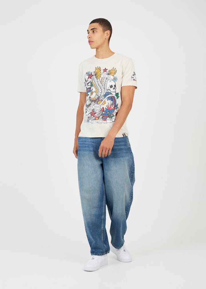 CREW NECK GRAPHIC T-SHIRT, PLASTER AND JET BLACK