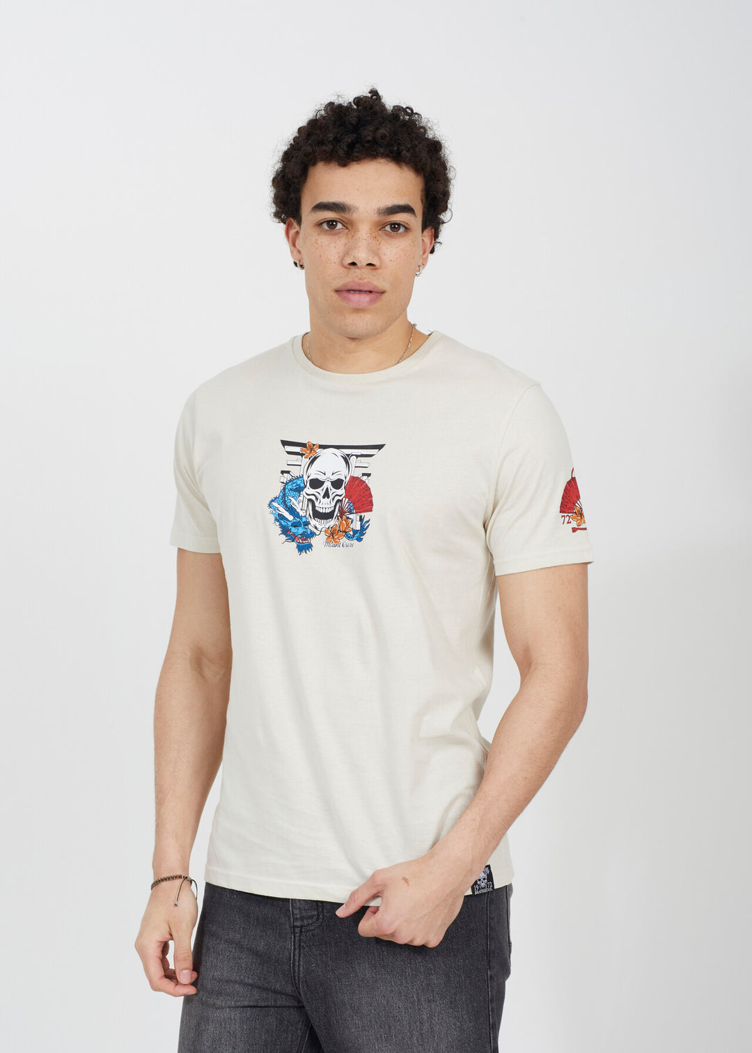 SKULL ORIENTAL PRINTED T-SHIRT