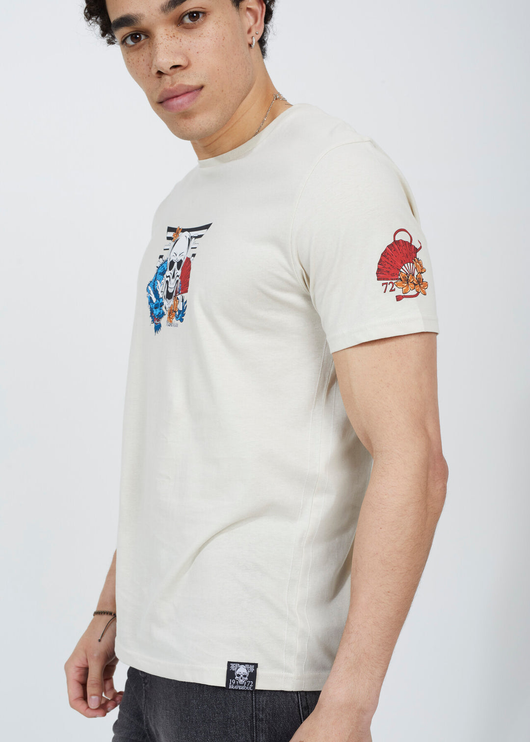 SKULL ORIENTAL PRINTED T-SHIRT