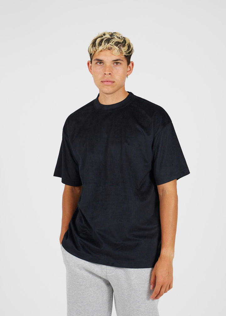 CORD RELAXED FIT T-SHIRT, JET BLACK