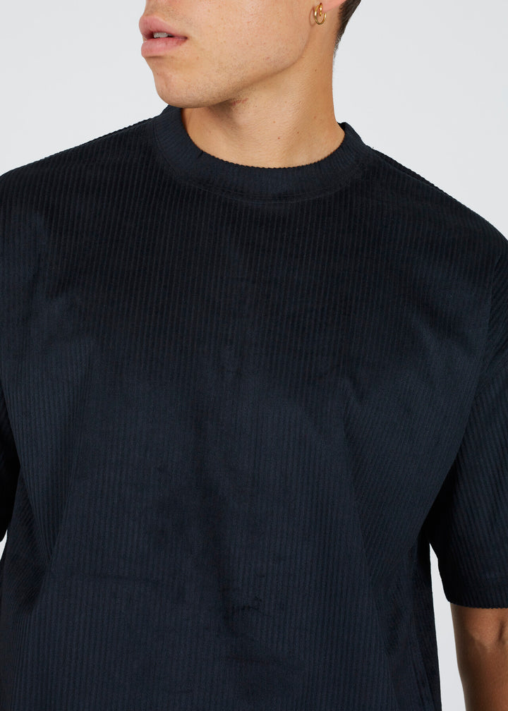 CORD RELAXED FIT T-SHIRT, JET BLACK