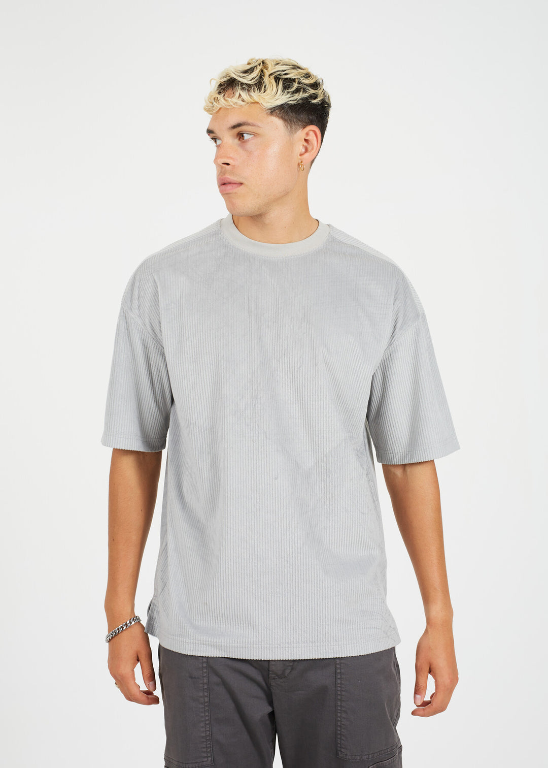 CORD RELAXED FIT T-SHIRT, GREY