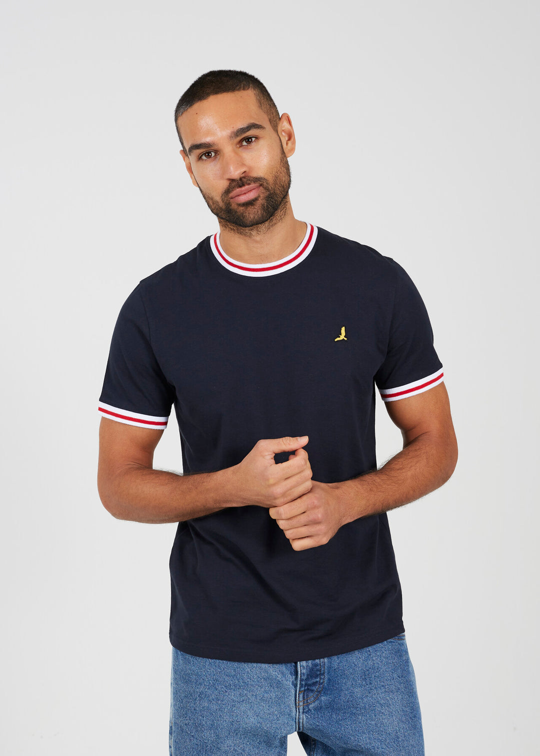 CONTRAST EMBROIDERED TIPPING DETAIL T-SHIRT