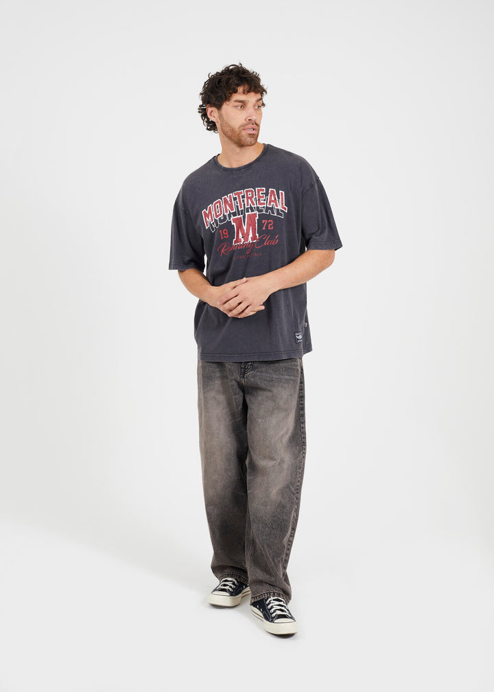 'MONTREAL' PRINTED ACID WASH T-SHIRT