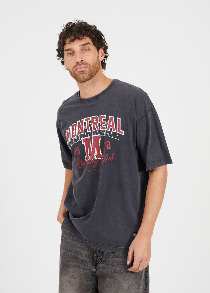 'MONTREAL' PRINTED ACID WASH T-SHIRT