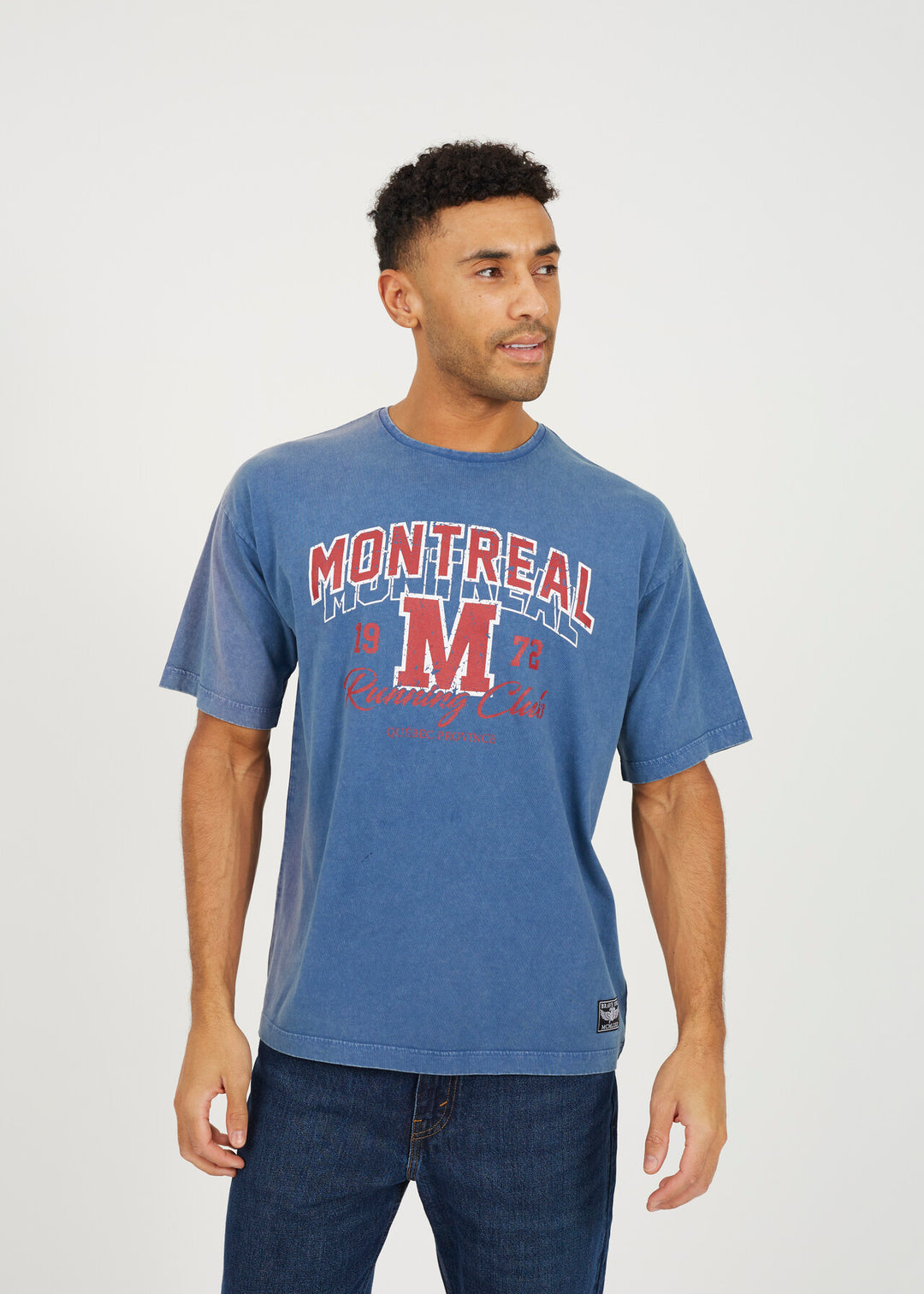 'MONTREAL' PRINTED ACID WASH T-SHIRT