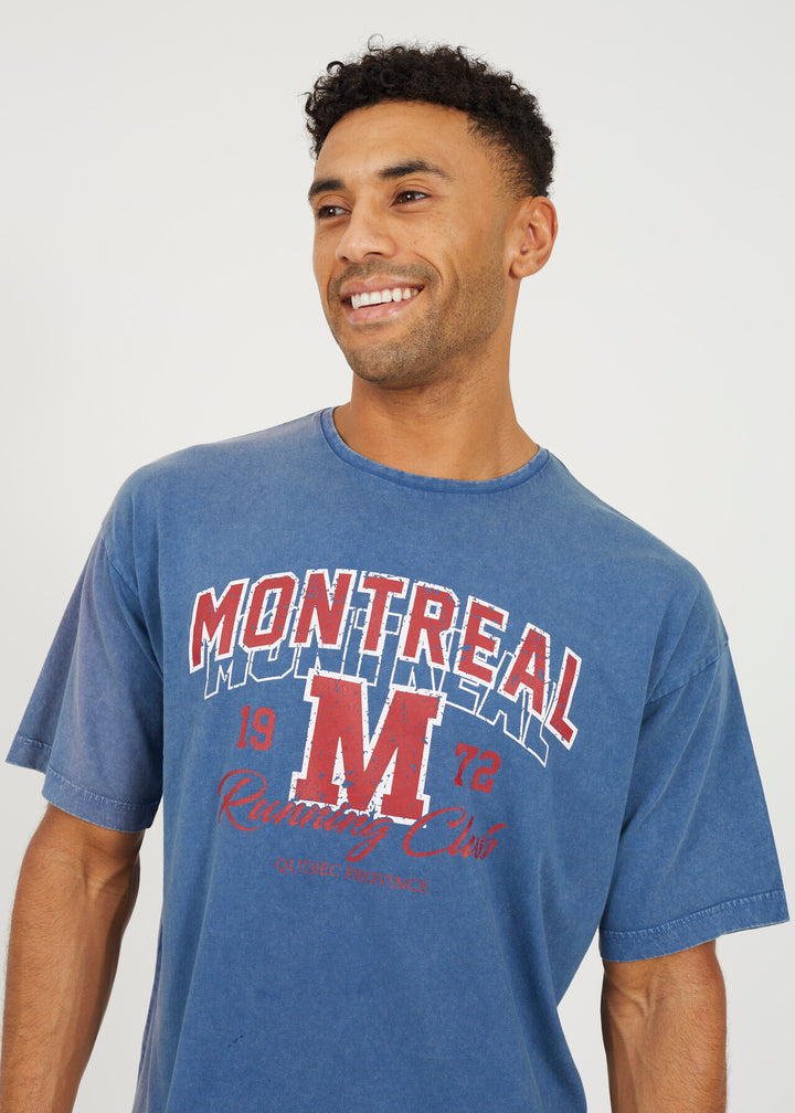 'MONTREAL' PRINTED ACID WASH T-SHIRT