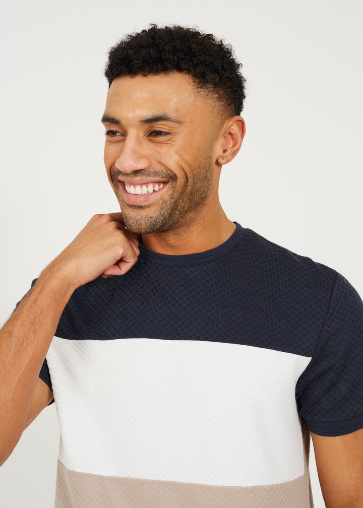 JACQUARD COLOUR BLOCKING T-SHIRT