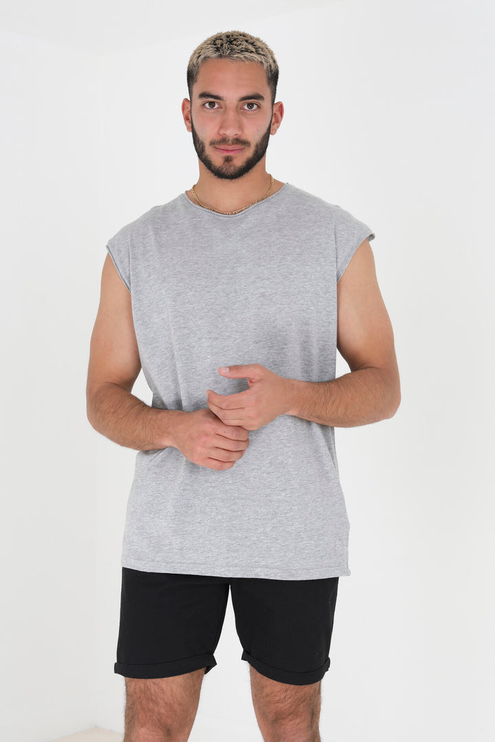 SLEEVELESS SOLID RAW ROLL EDGE VEST TOP
