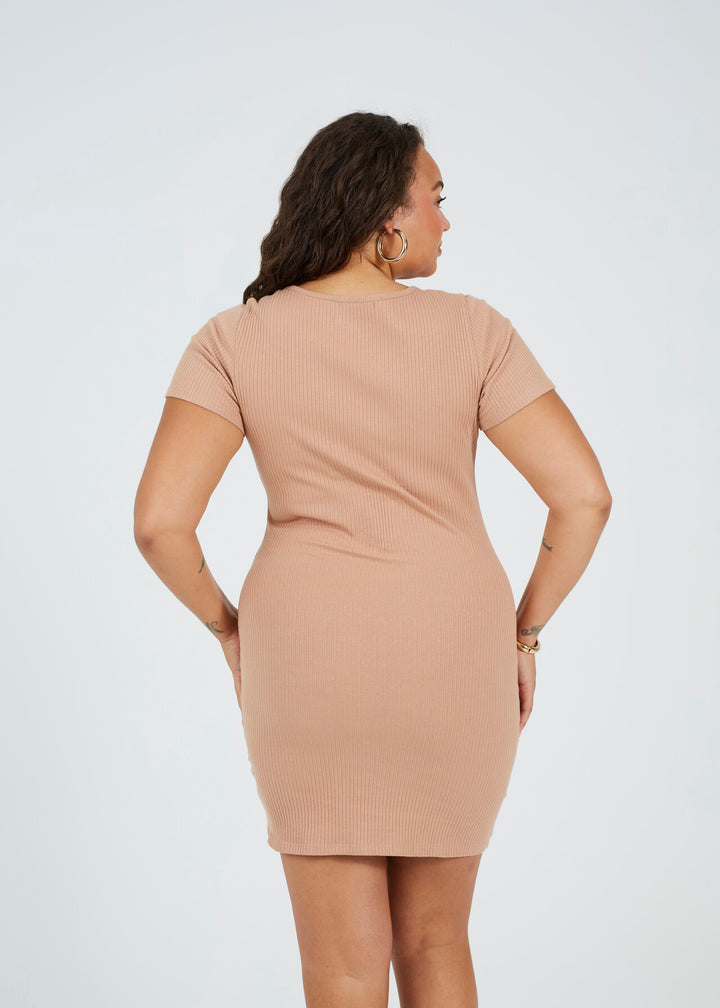 PLUS SIZE SHORT SLEEVE BUTTON DETAIL MINI DRESS