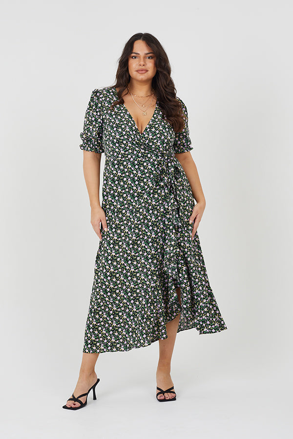 PLUS SIZE FLORAL WRAP DRESS