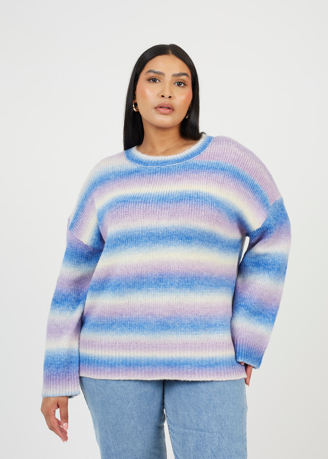 WOMENS WHOLESALE PLUS SIZE PASTEL STRIPE SPACE DYE JUMPER