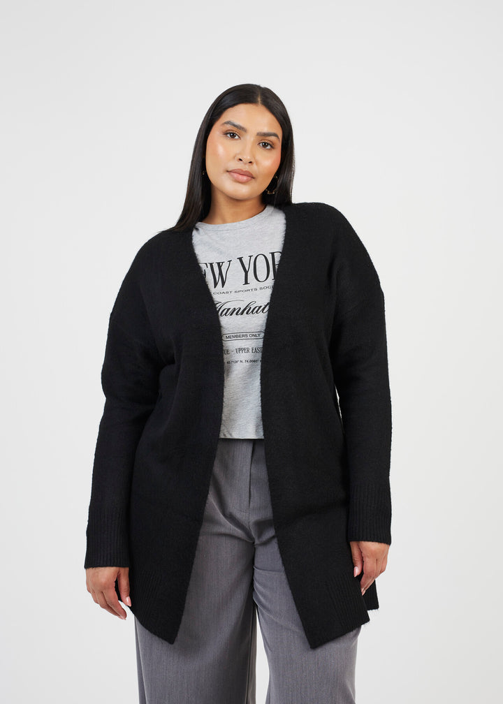 PLUS SIZE DROPPED SHOULDER CARDIGAN, BLACK