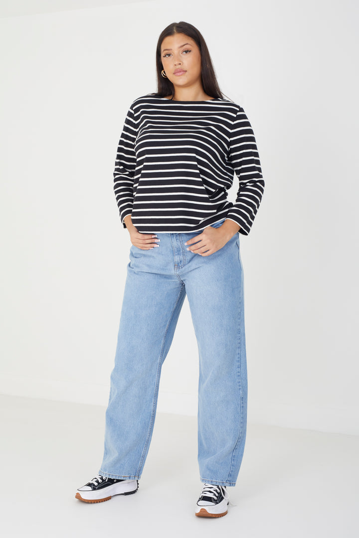 PLUS LONG SLEEVE STRIPED TOP