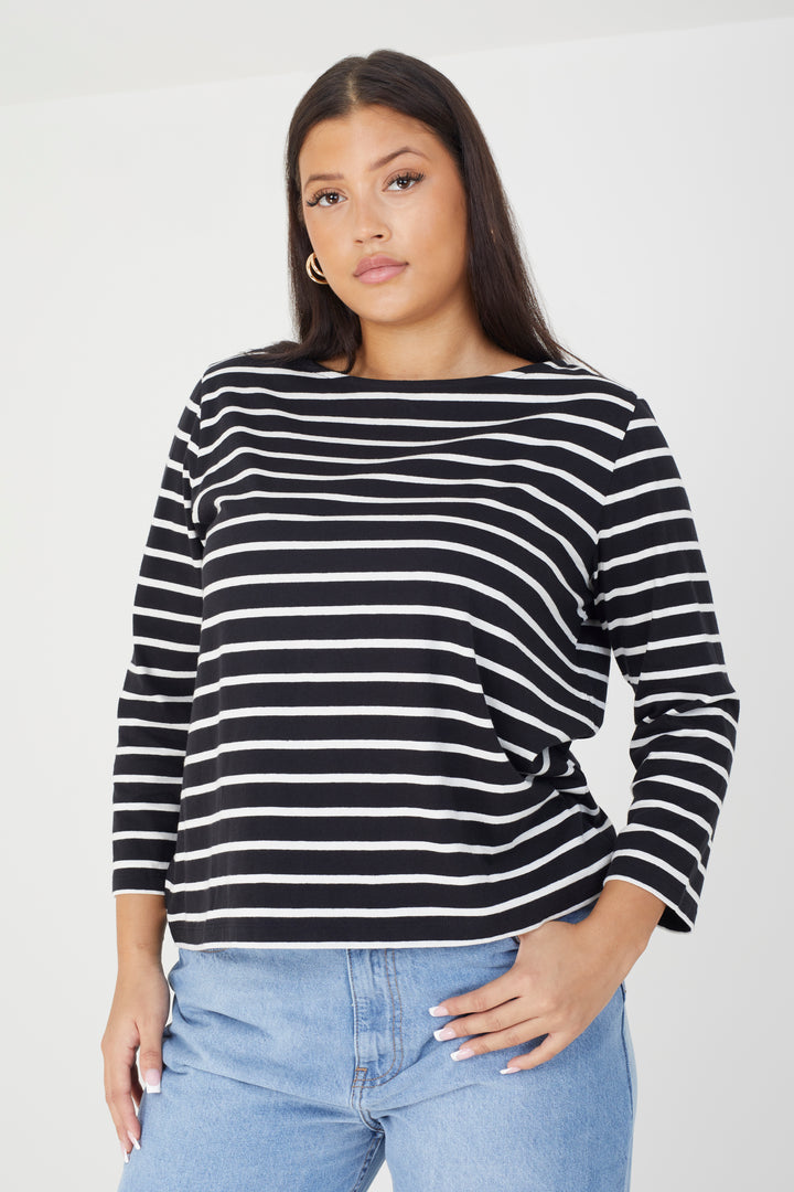 PLUS LONG SLEEVE STRIPED TOP