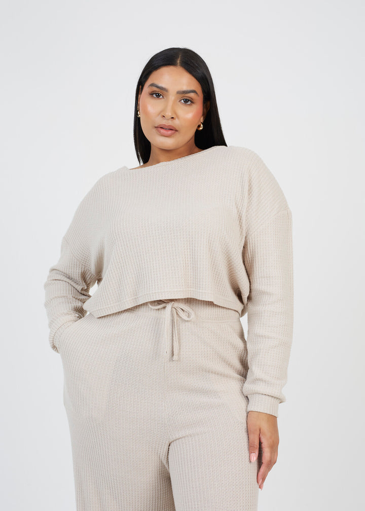 PLUS SIZE NATURAL KNIT TWO PIECE LOUNGEWEAR SET