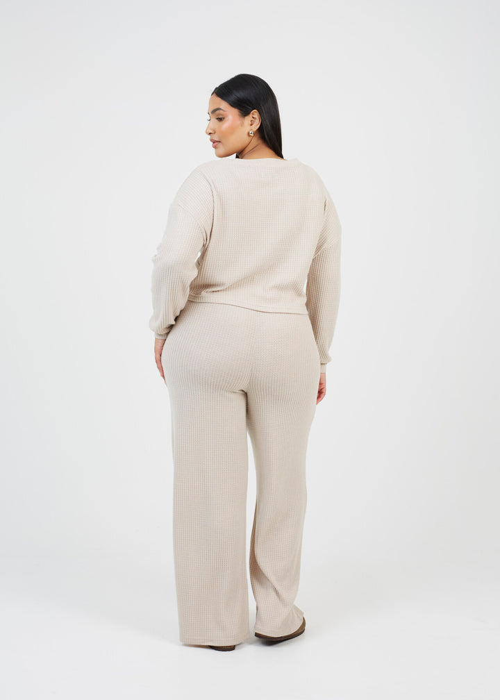 PLUS SIZE NATURAL KNIT TWO PIECE LOUNGEWEAR SET