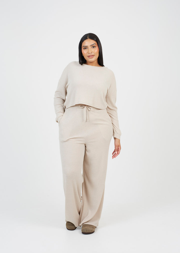 PLUS SIZE NATURAL KNIT TWO PIECE LOUNGEWEAR SET