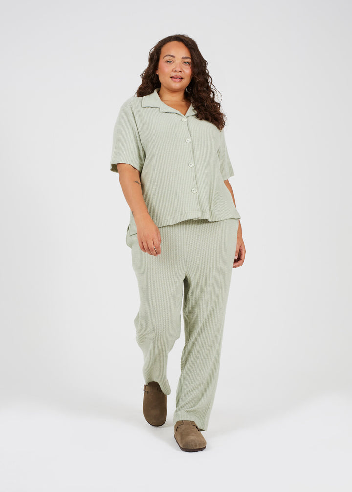 PLUS SIZE SAGE GREEN SHIRT AND TROUSERS LOUNGE SET