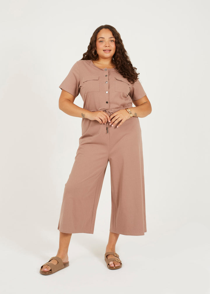 PLUS SIZE JERSEY UTILITY STYLE WIDE LEG JUMPSUIT