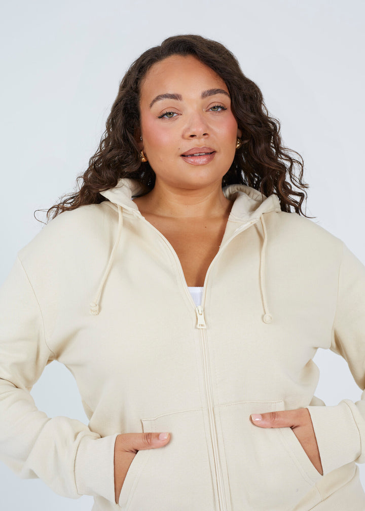 PLUS SIZE PLAIN STONE DRAWSTRING ZIP HOODIE