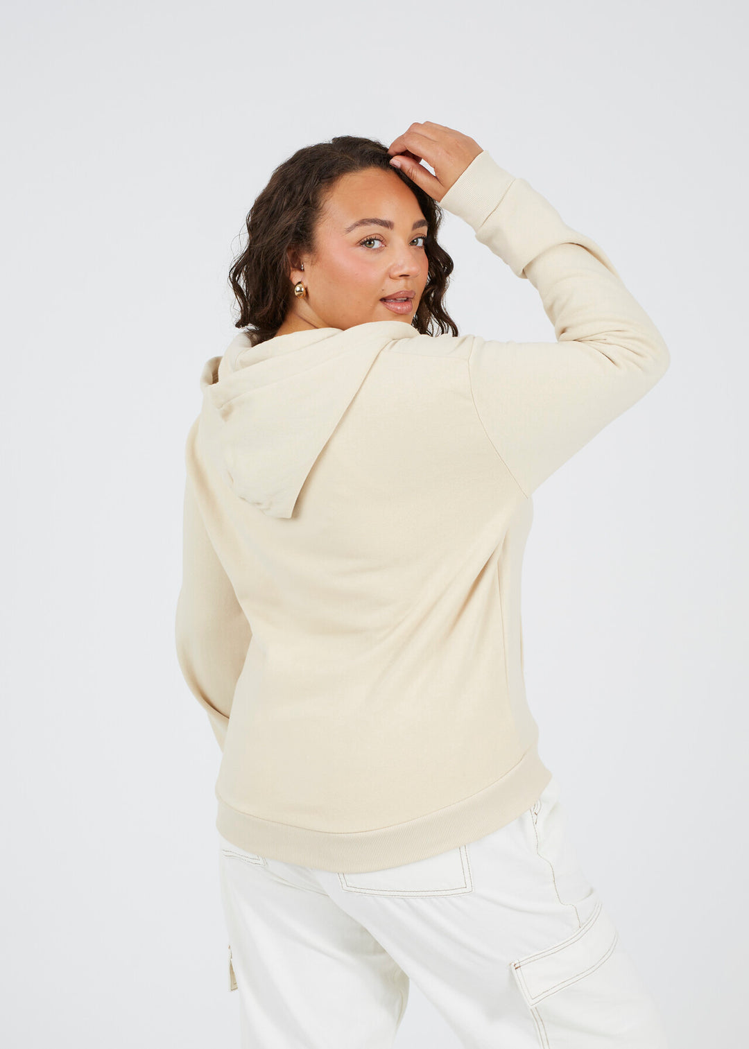PLUS SIZE PLAIN STONE DRAWSTRING ZIP HOODIE
