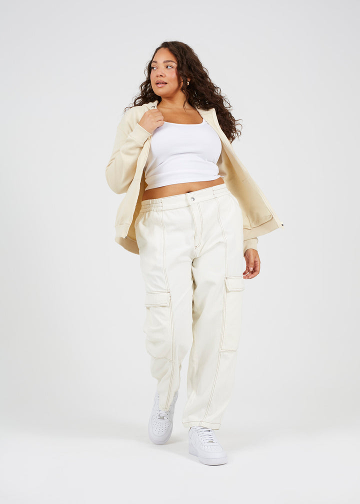 PLUS SIZE PLAIN STONE DRAWSTRING ZIP HOODIE