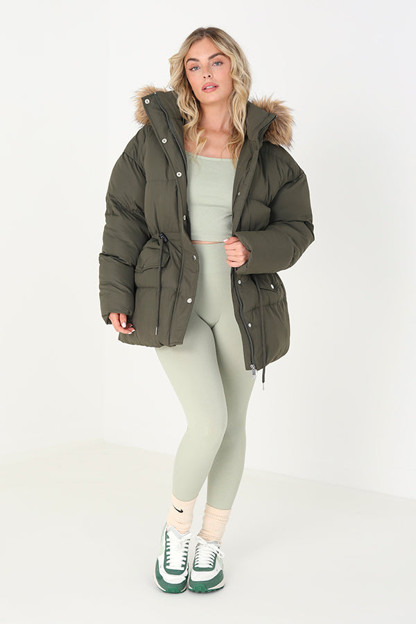 KHAKI/ NATURAL FAUX FUR