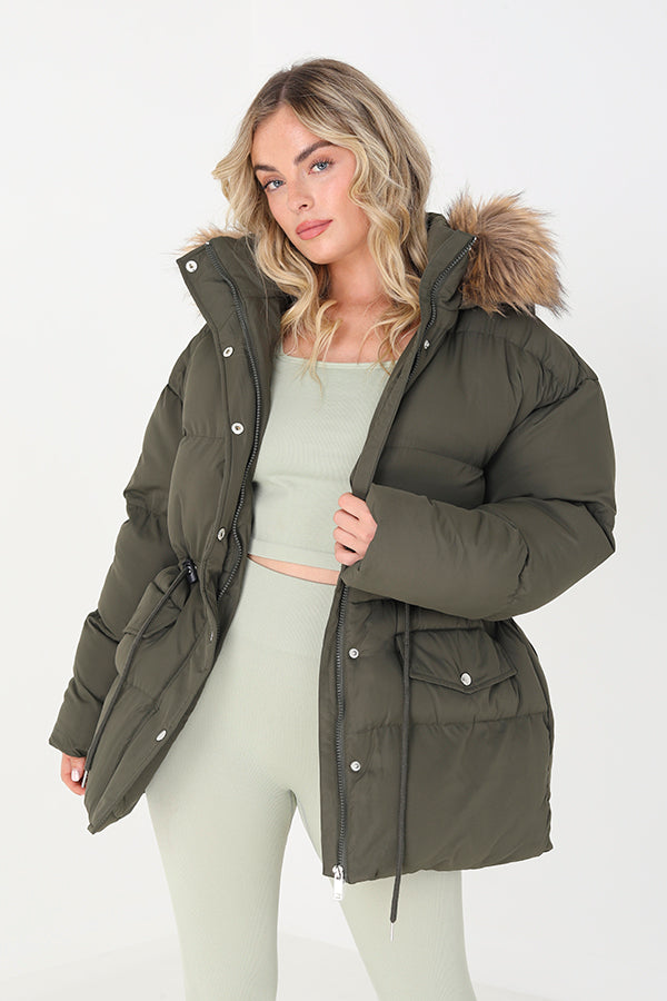 KHAKI/ NATURAL FAUX FUR