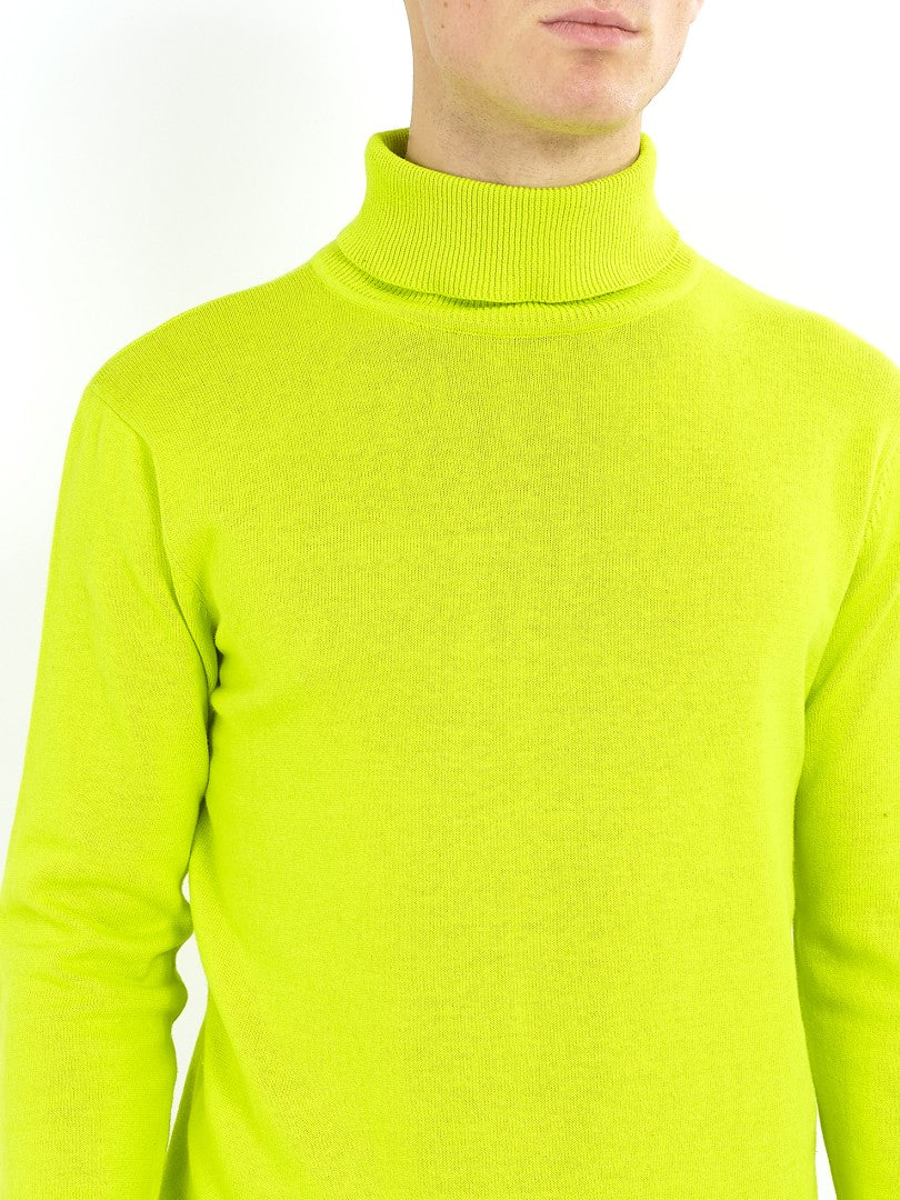 Mens Wholesale Neon Green Long Sleeve Polo Neck Jumper