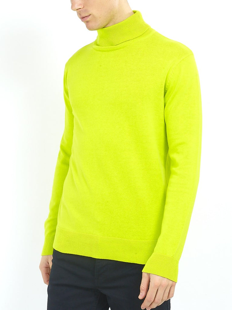 Men Slime Green Turtleneck Mens Wholesale Neon Green Long Sleeve