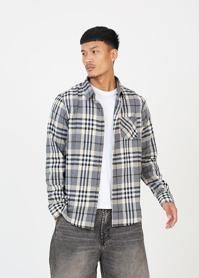 MID GREY / BLACK / WHITE & MUSTARD CHECK